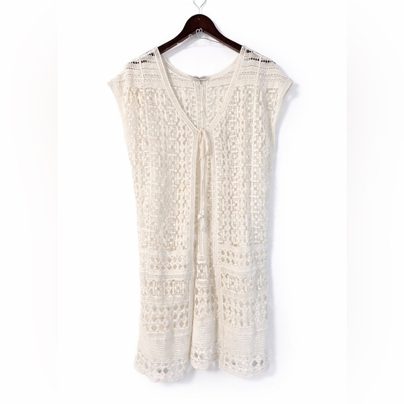 DAVI & DANI Other - Davi & Dani White Crochet Kimono Duster Swim Cover Up Size S/M Cotton NWOT